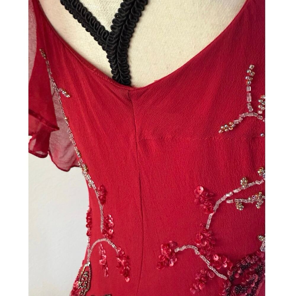 FLAWED Vintage Sue Wong Y2K Red Beaded Embroidered Asymmetrical Dress 12 S XS - Picture 13 of 17